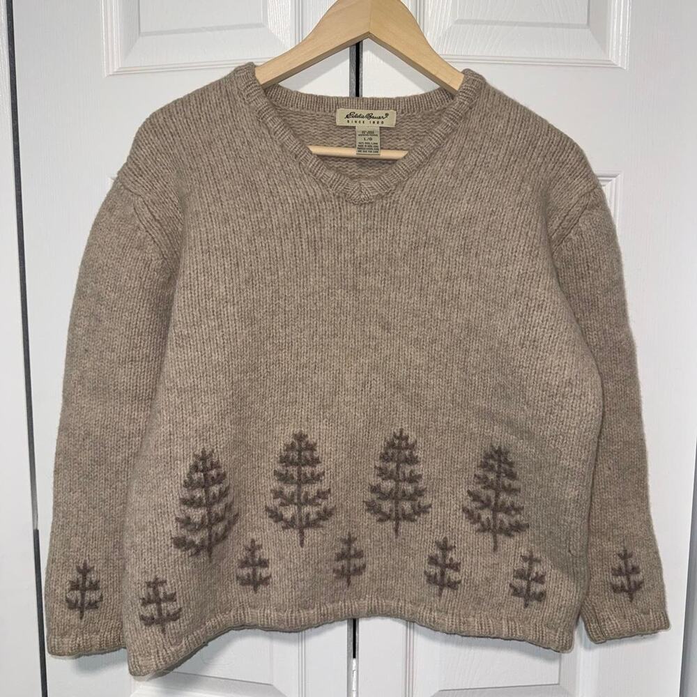 Vintage 1990s eddie bauer boxy fit pine tree wool sweater size large